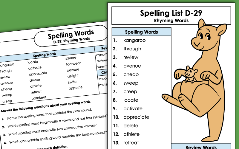 Spelling Worksheets - 4th Grade - Unit 29