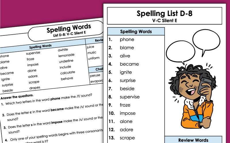 Grade 4 Spelling Worksheets - Unit 8
