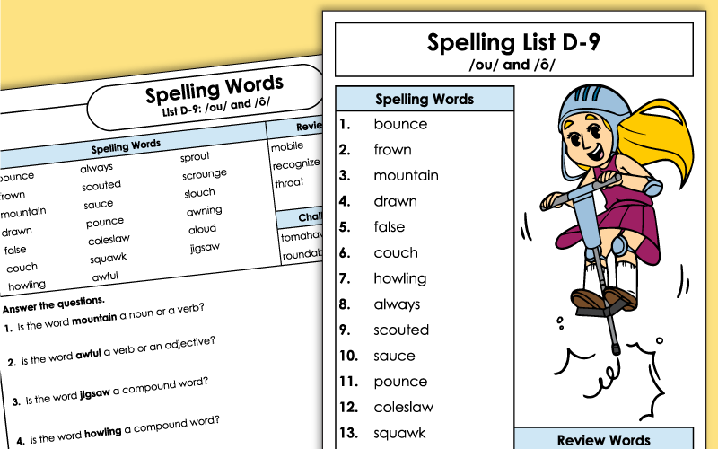 4th Grade - Unit 9 - Spelling Worksheets