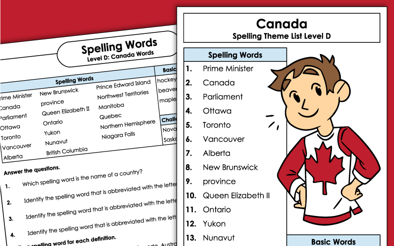 4th Grade Spelling Worksheets - Canada