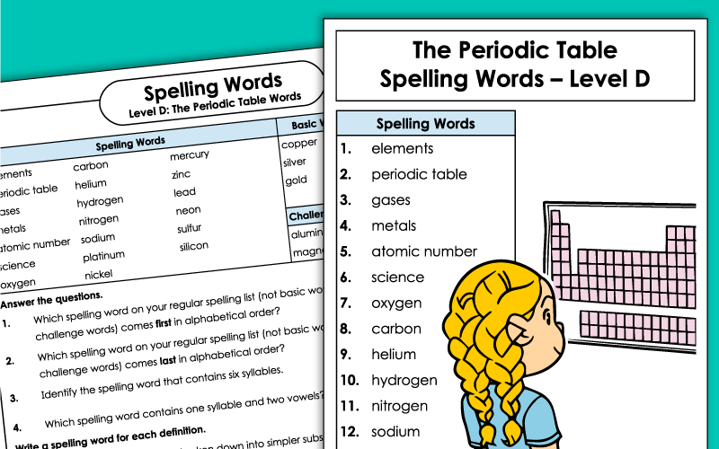 Fourth Grade Spelling Worksheets - Periodic Table