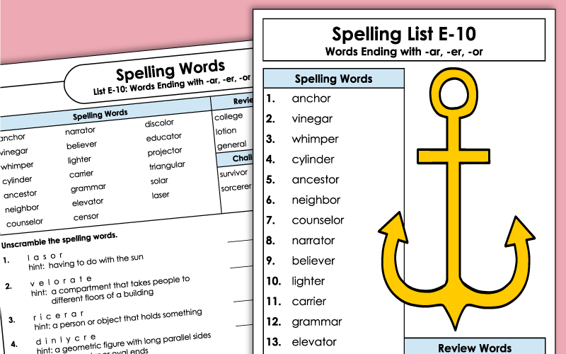 Spelling Worksheets - 5th Grade - Unit 10