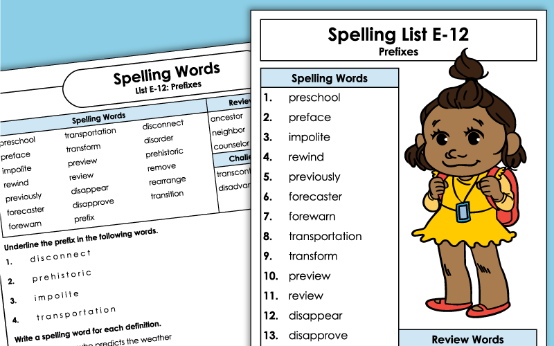 Spelling Worksheets - Fifth Grade - Unit 12