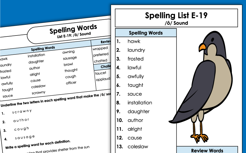 Spelling Worksheets - 5th Grade - Unit 19