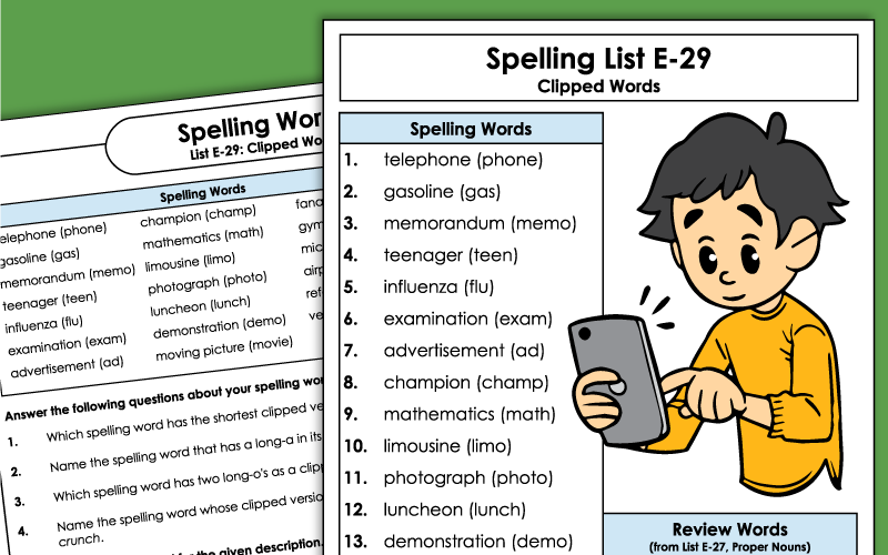 Spelling Worksheets - Grade 5 - Unit 29