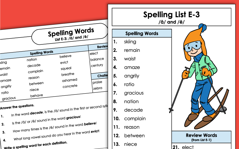 Spelling Worksheets - Fifth Grade - Unit 3