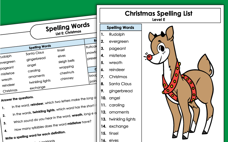 5th Grade Christmas Spelling Words