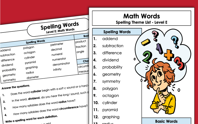 5th Grade Spelling Worksheets - Math Words