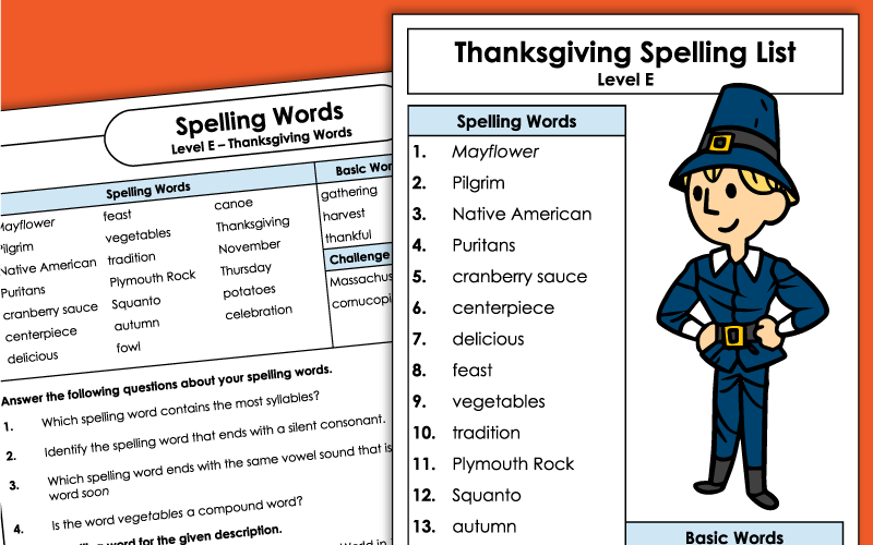 Thanksgiving Spelling Worksheets - 5th Grade Thanksgiving Spelling Worksheets - 5th Grade