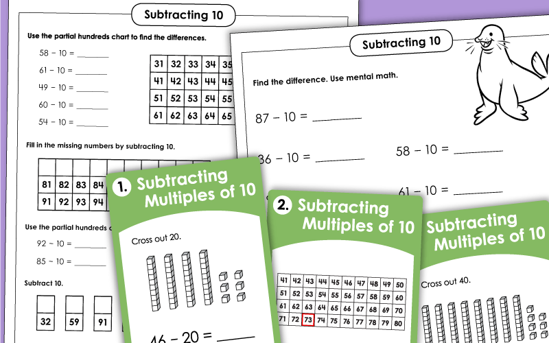 Subtracting 10 and Multiples of 10 Worksheets