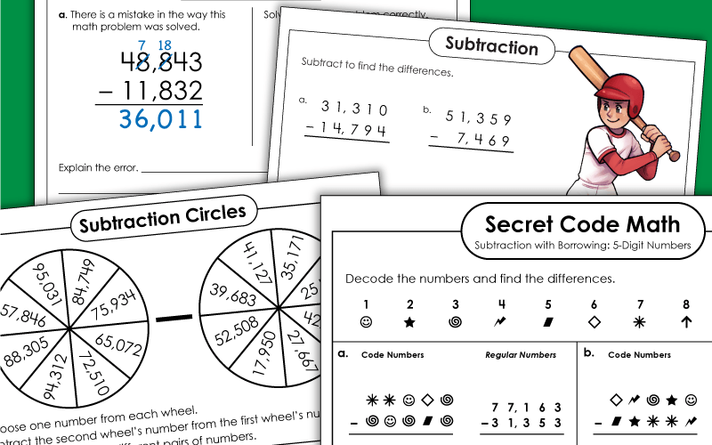 5-Digit Subtraction Worksheets