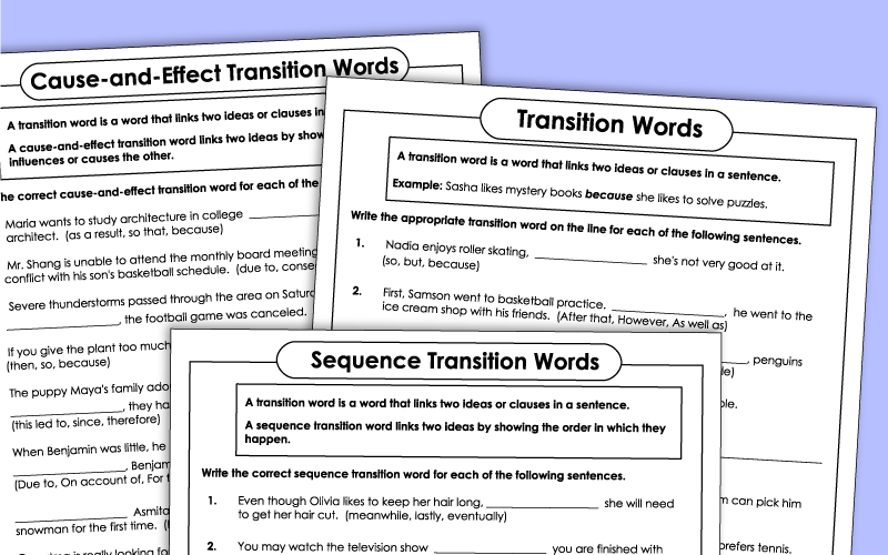 Transition Words - Worksheets