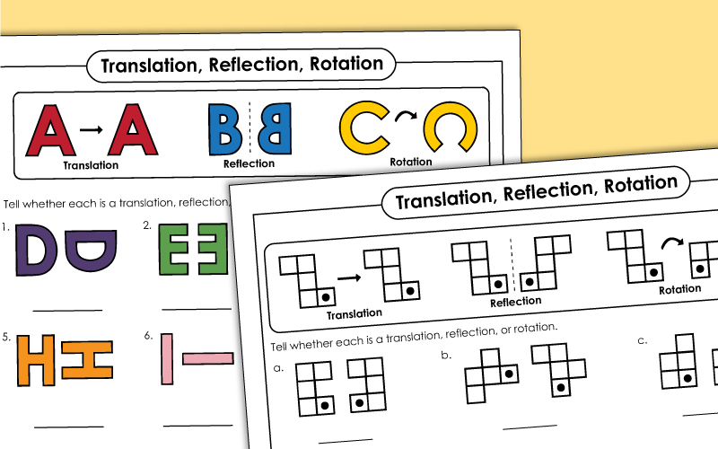 Translation, Rotation, Reflection Worksheets