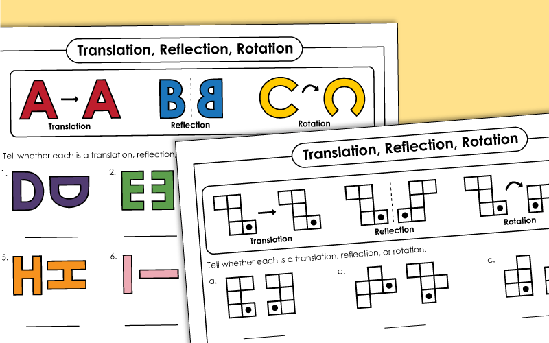 Reflection, Translation, and Rotation Worksheets