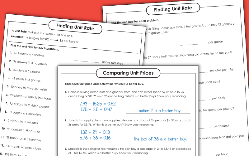 unit rate worksheets