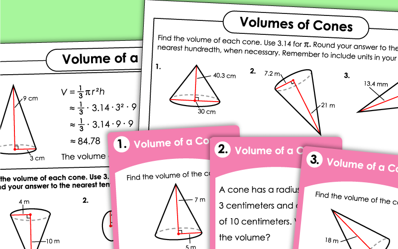Volume of Cones Worksheets