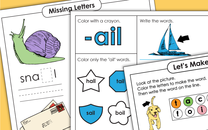 Word Family Worksheets -ail Words
