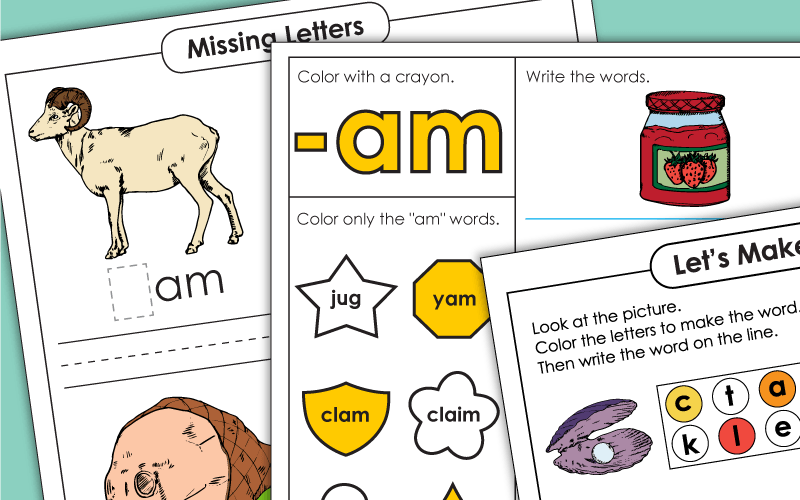 Word Family Worksheets -am