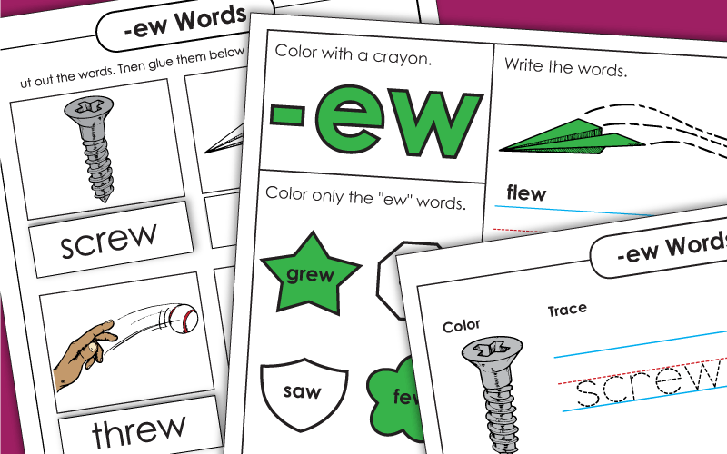 Word Family Worksheets -ew