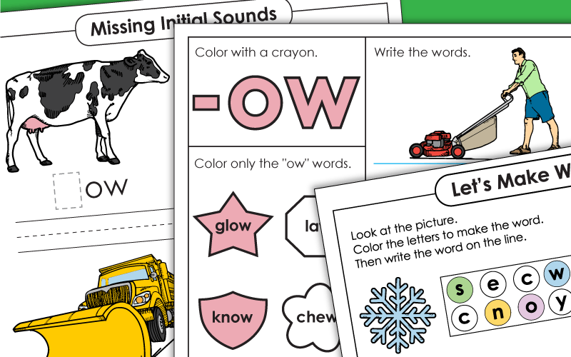 Word Family Worksheets -ow