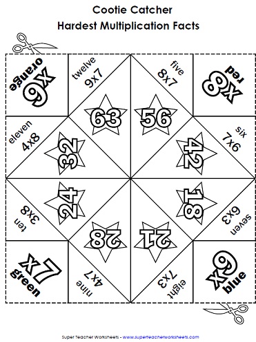 Printables Super Teacher Worksheets Multiplication multiplication cootie catcher fortune teller catcher