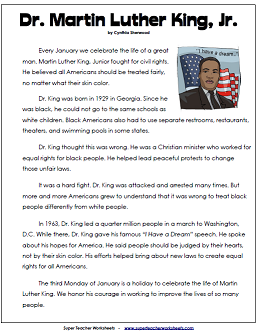 Printables Mlk Worksheets mlk reading passage