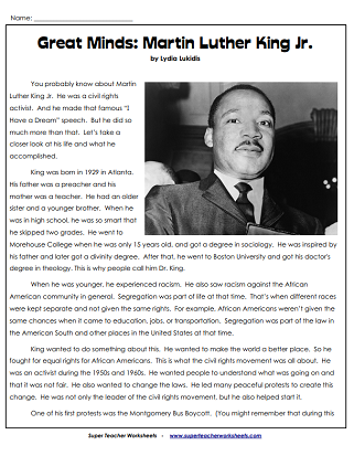 Reading Comprehension Articles - Martin Luther King, Jr.