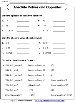 Absolute Value and Opposite Numbers