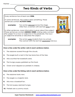 Action/Linking Verbs Worksheet