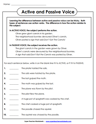 Active and Passive Voice Worksheets