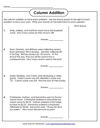 Addition Worksheets (3-Digit)