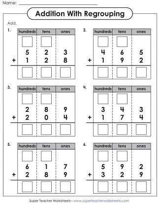 Addition with Regrouping Worksheet