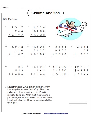 Addition (4 and 5-Digit) Worksheets