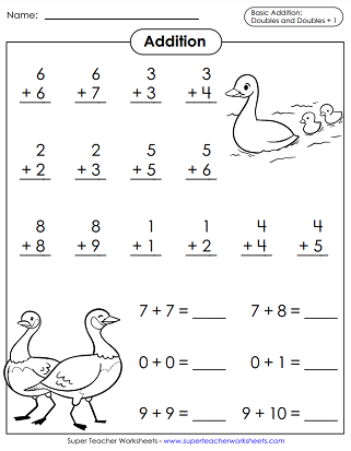 Addition Worksheets - Doubles Facts Plus 1