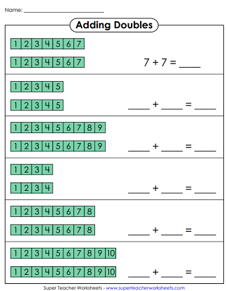 Addition Worksheets - Doubles Facts