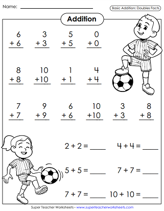 Addition Worksheets - Doubles Facts Drill