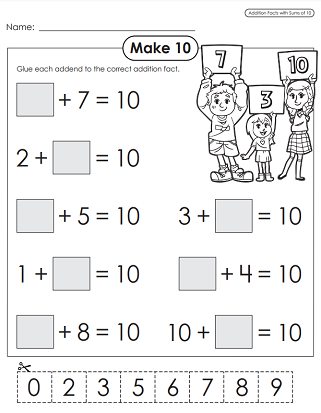 Basic Addition Worksheets - Making 10 - Cut and Glue