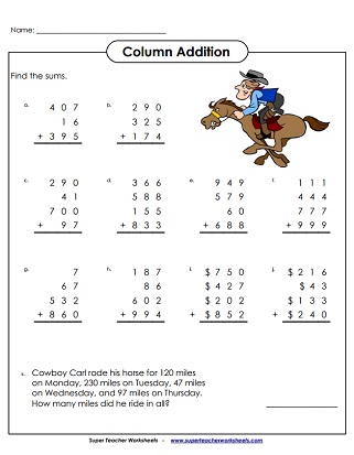 Column Addition (3-4 Addend)