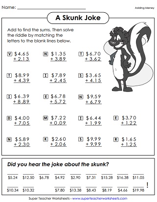 Adding Money Worksheets