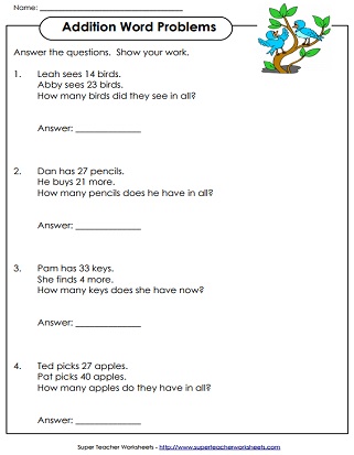 Addition Word Problem Worksheet