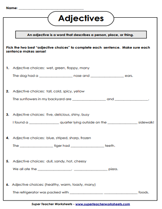 Adjective Worksheets