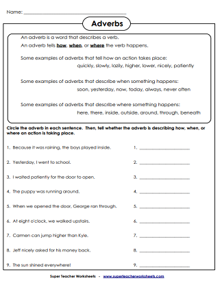 adverbs printable worksheets