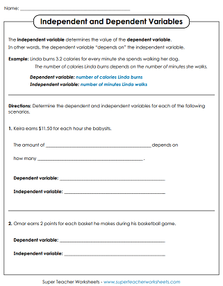 Independent - Dependent Variables Worksheets