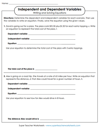 Dependent and Independent Variables - Worksheets