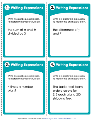 Writing Algebraic Expressions Task Cards