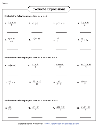 Algebraic Expressions Worksheets - Advanced