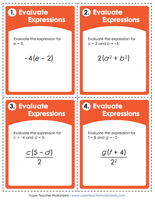 Algebraic Expressions - Task Cards