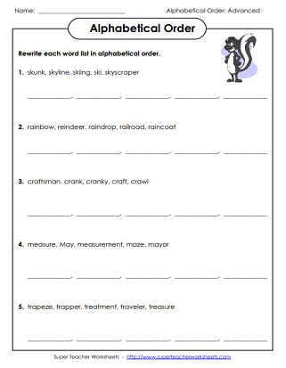 Alphabetical Order Worksheets