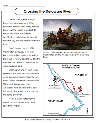 American Revolution Worksheets - Crossing the Delaware River