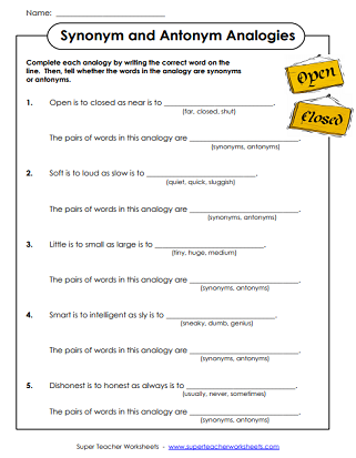 Analogies Worksheets